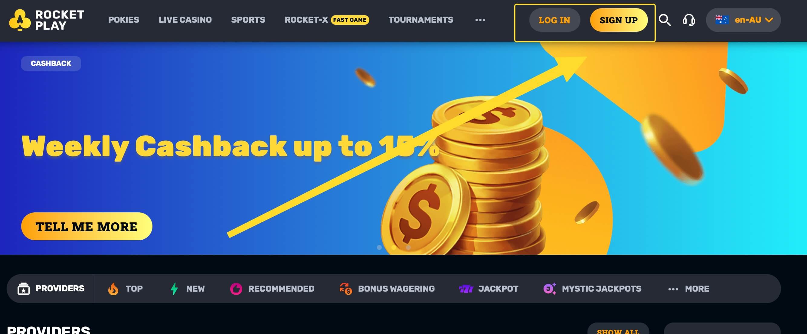 Homepage - Registration/Login at Rocket Play Casino